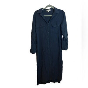 CLOTH AND STONE CHARCOAL BLUE FRAYED SHIRT DRESS